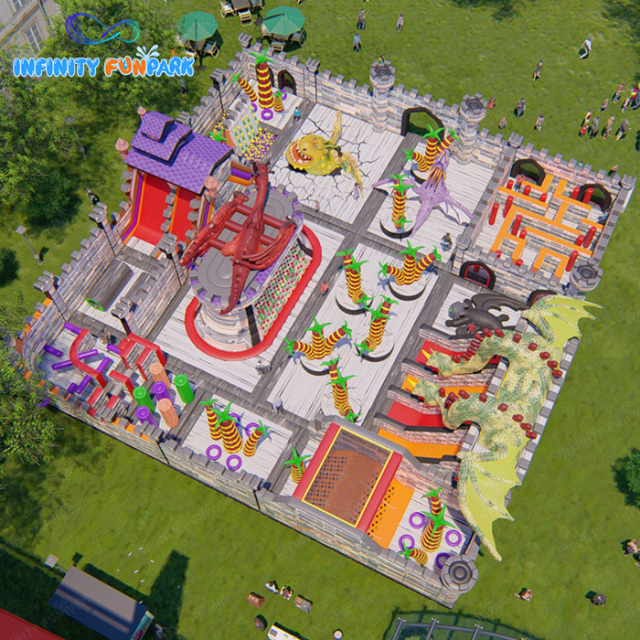 Dragon Castle Inflatable Theme Park | Dragon Slide, Maze City & Obstacle Adventure