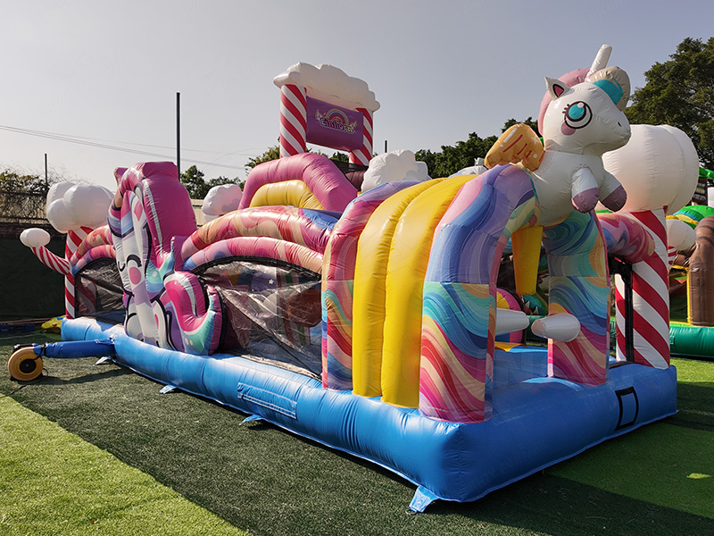 Unicorn Colorful 4-in-1 Inflatable Combo with Slide and Obstacle - Fantasy Theme Bouncer