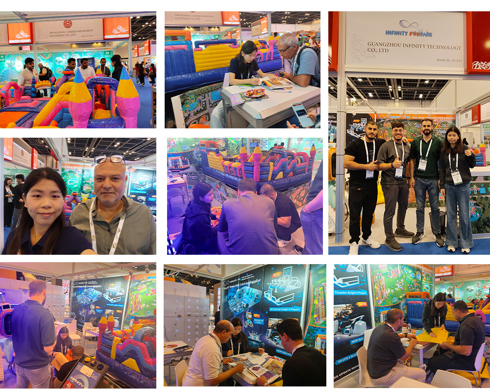 Infinity Bouncer exhibition poster for DEAL 2026 in Dubai showing inflatable bouncers at booth Z1-E15