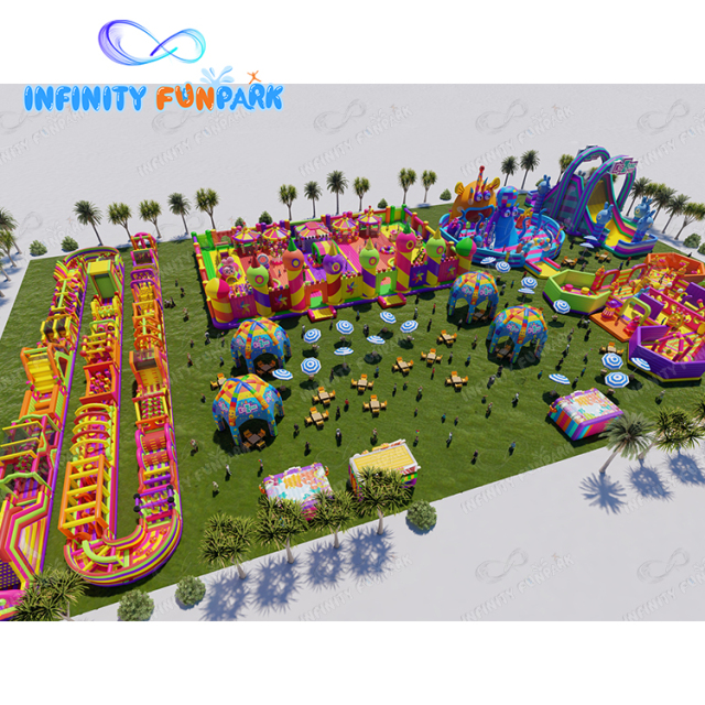 Spectacular Candy Carnival Big Bounce Park with Multi-Obstacle Runs