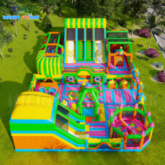 Vibrant Jungle Inflatable Park with Multi-Lane Slides
