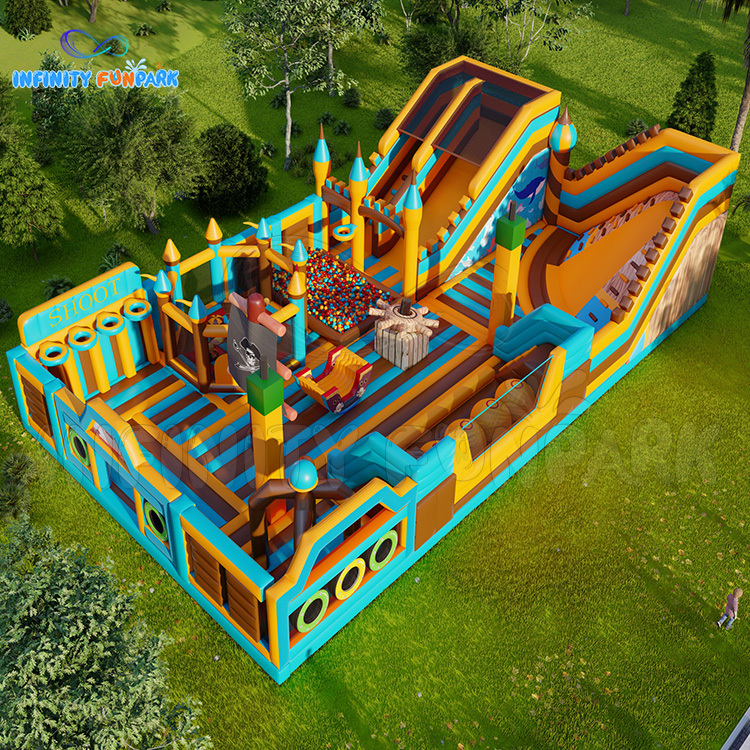 Epic Pirate Ship Inflatable Theme Park with Sports Obstacle Course