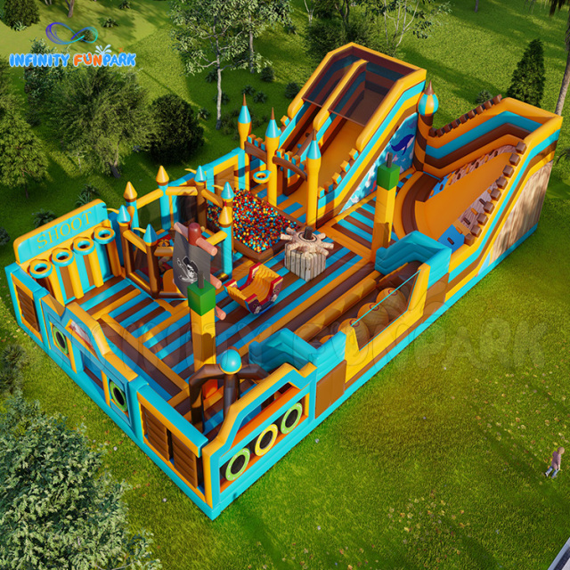 Epic Pirate Ship Inflatable Theme Park with Sports Obstacle Course