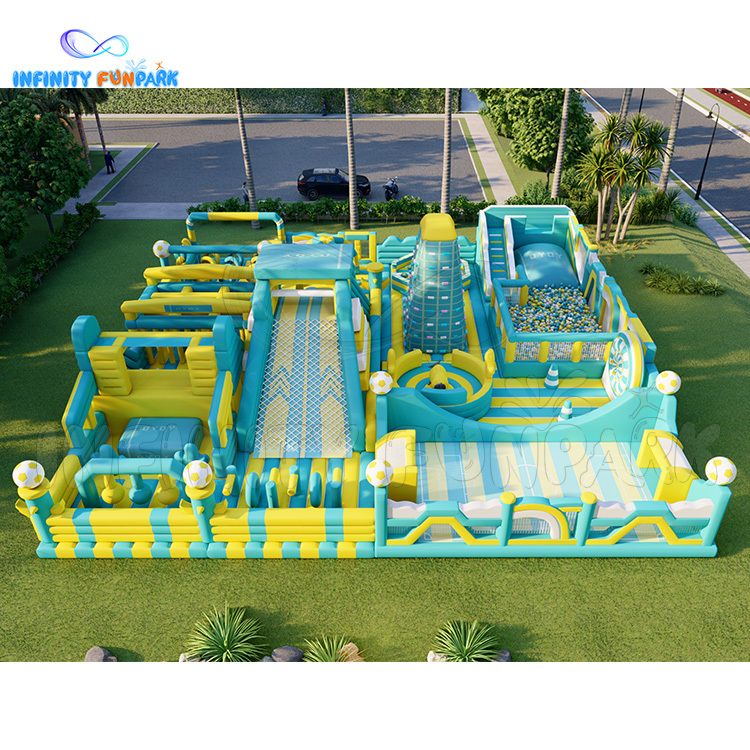 Vibrant Mint-Green Sports Inflatable Park with Climbing Slides