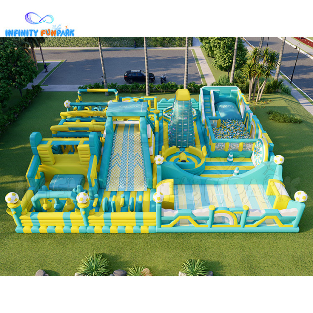Vibrant Mint-Green Sports Inflatable Park with Climbing Slides