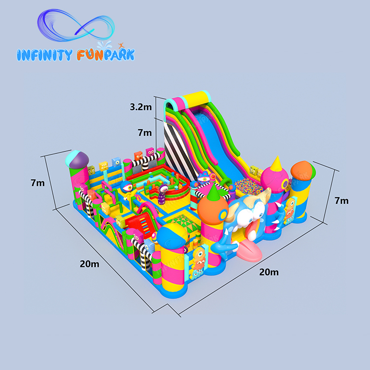 20x20m Vibrant Monster Inflatable Park with Giant Slide