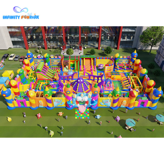 Whimsical Monster Inflatable Park with Winding Obstacle Course