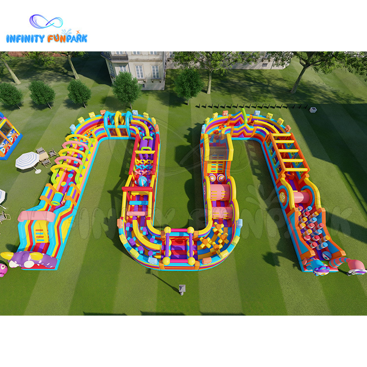 Whimsical Monster Inflatable Park with Winding Obstacle Course