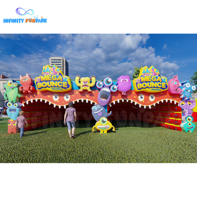 Whimsical Monster Inflatable Park with Winding Obstacle Course