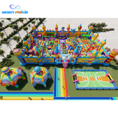 Spectacular Rainbow Inflatable Park with Multi-Lane Slides