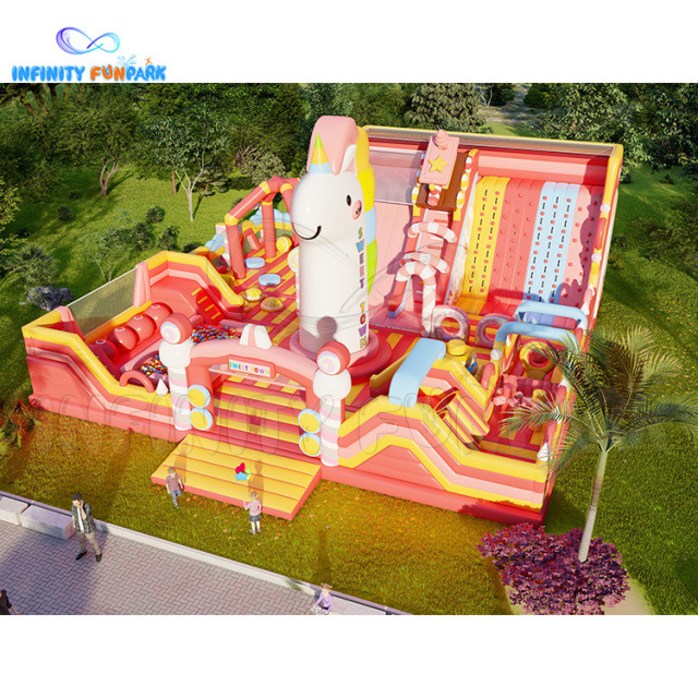 7.8m Spectacular Macaron Jump Park with Giant Unicorn