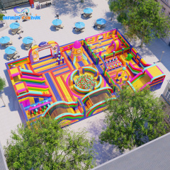 Vibrant Space Inflatable Park with Retro Game Console Entry & Rocket Slide