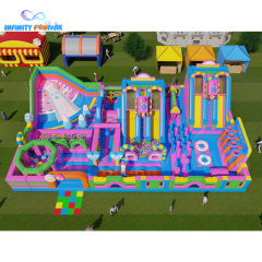 Bespoke Candy Inflatable Park with Lollipop Slides & Basketball Hoops