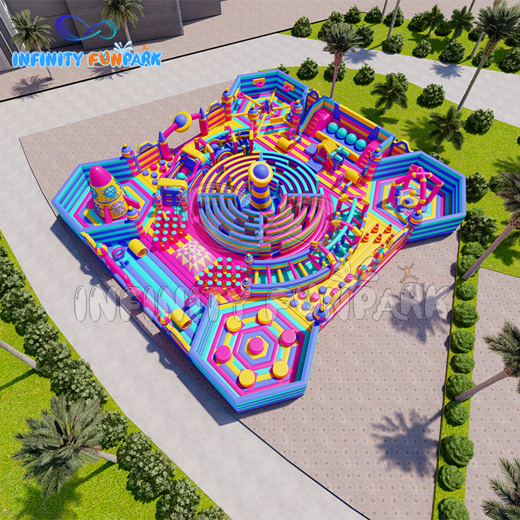 Breathtaking Space Inflatable Park with Central Spiral Maze & Rocket Tower
