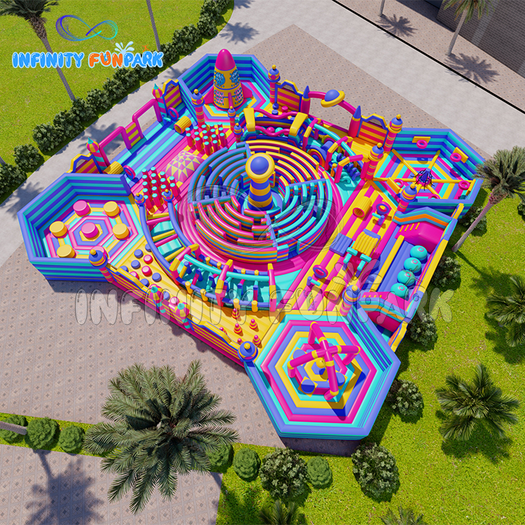 Breathtaking Space Inflatable Park with Central Spiral Maze & Rocket Tower
