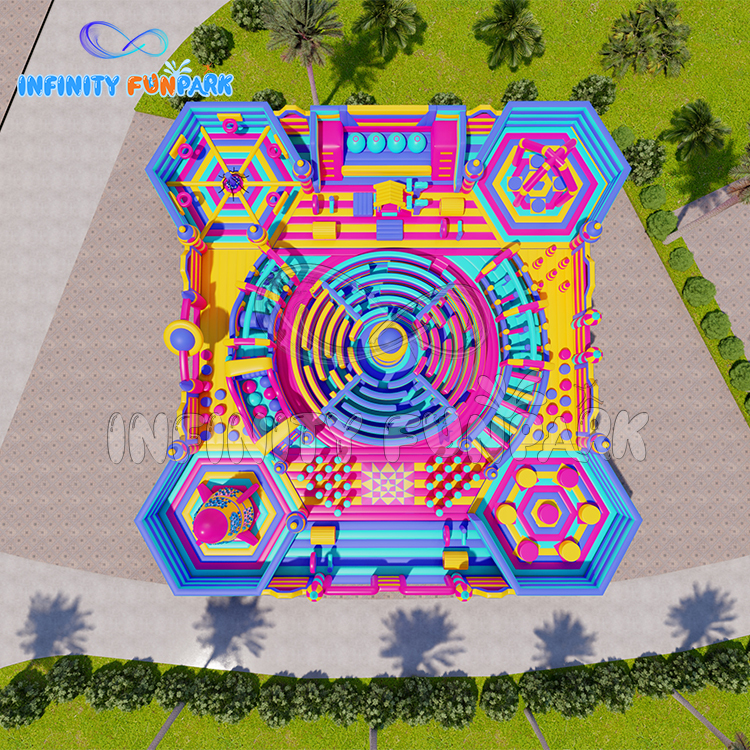 Breathtaking Space Inflatable Park with Central Spiral Maze & Rocket Tower