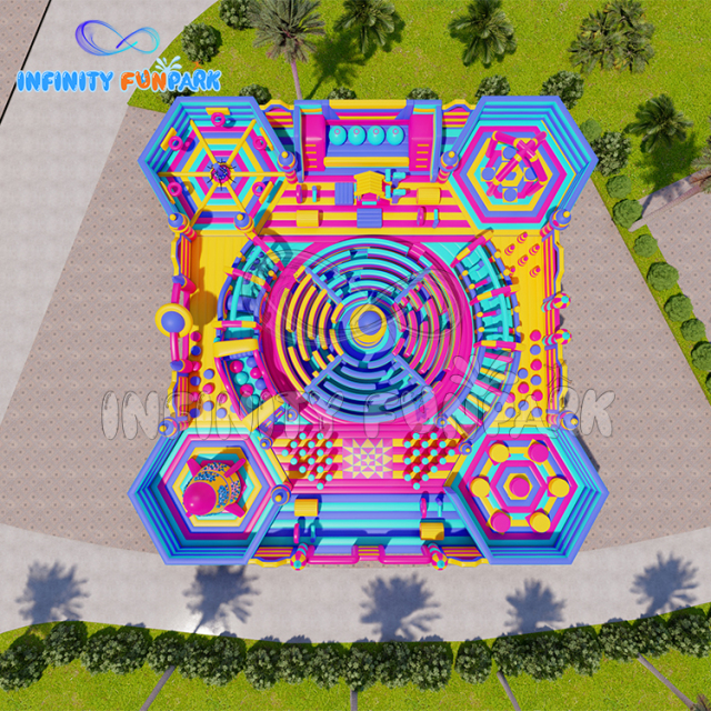 Breathtaking Space Inflatable Park with Central Spiral Maze & Rocket Tower