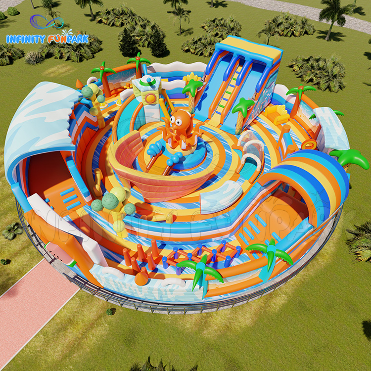 Parque Inflable Oc&eacute;ano Encantador con Pulpo Gigante y Arco de Sand&iacute;a