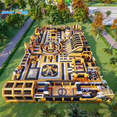 Sleek Sports Inflatable Park with Gold Castle Gate & Meltdown Sweeper
