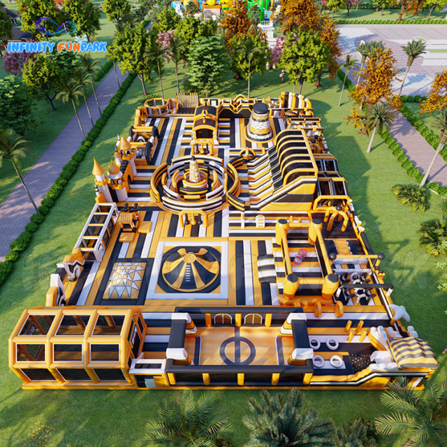 Sleek Sports Inflatable Park with Gold Castle Gate & Meltdown Sweeper