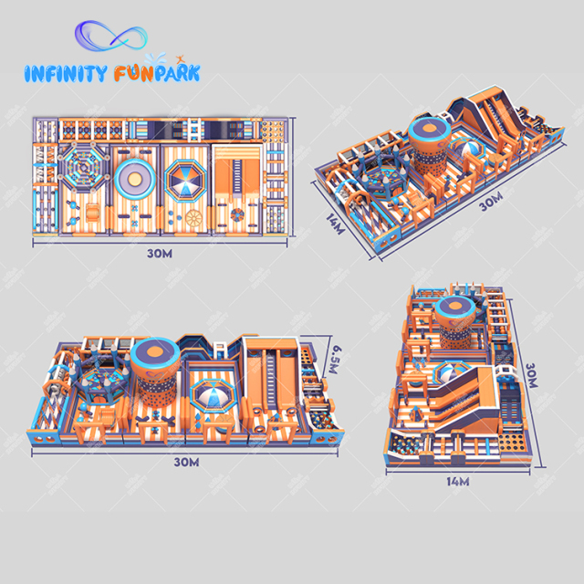 Marvelous Space Inflatable Park with 30x14M Cosmic Launcher & Spires