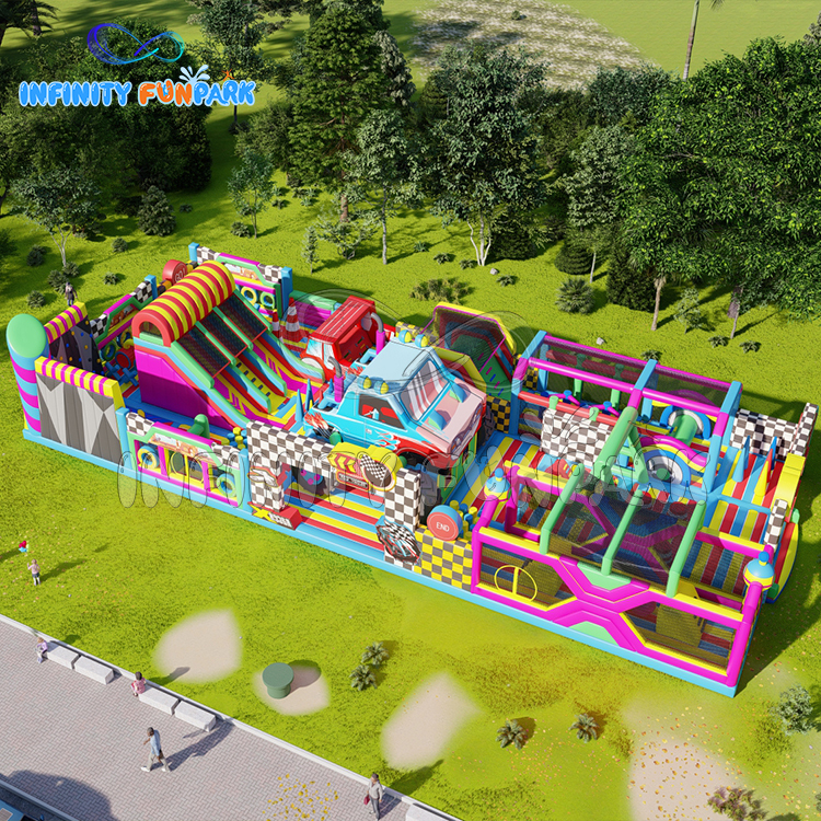 Grand Racing Inflatable Park with Monster Truck & Checkered Gates