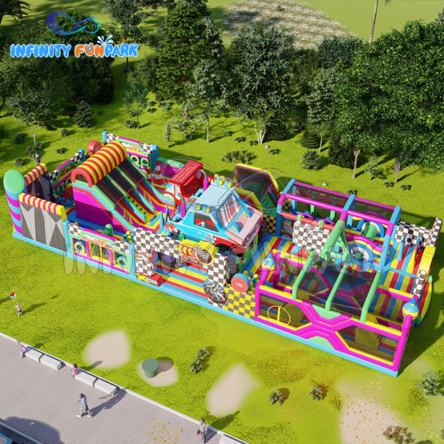 Grand Racing Inflatable Park with Monster Truck & Checkered Gates