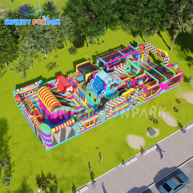 Grand Racing Inflatable Park with Monster Truck & Checkered Gates