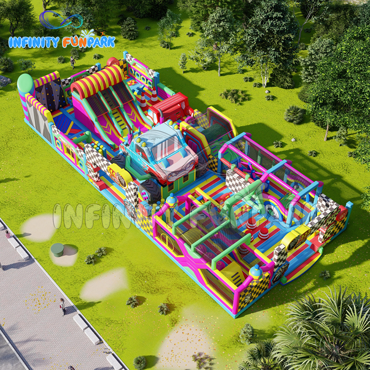 Grand Racing Inflatable Park with Monster Truck & Checkered Gates