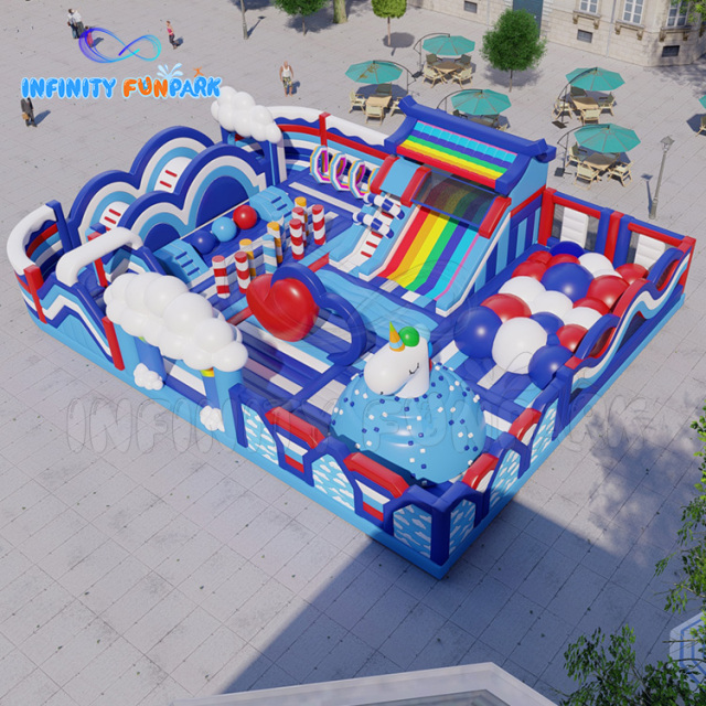 Glorious Candy Inflatable Park with Unicorn Dome & Rainbow Slide