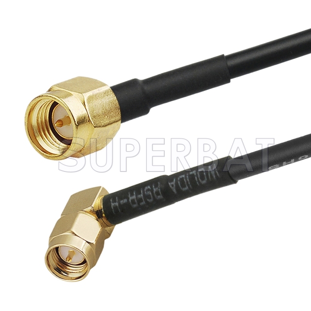 SMA Male to SMA Male Right Angle Cable Using RG174 Coax