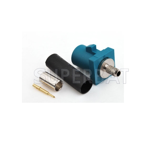 Superbat Fakra "Z" crimp male plug connector Water Blue /5021 Neutral coding for RG316