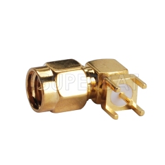 SMA Male Plug Right Angle PCB Mount Solder Connector