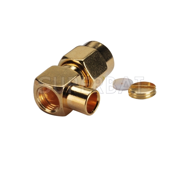 SMA Plug Male Right Angle Solder Connector for Semi-Rigid 0.141" RG402 Cable