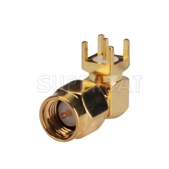 SMA Male Plug Right Angle PCB Mount Solder Connector
