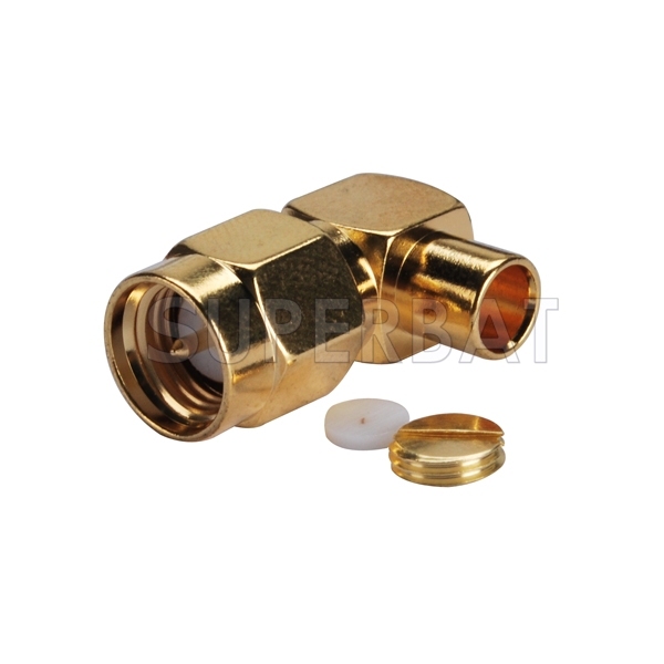 SMA Plug Male Right Angle Solder Connector for Semi-Rigid 0.141" RG402 Cable