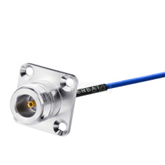 Custom RF Cable Assembly N Jack Straight 4 Hole Flange Blue FEP Jacket RG405 .086" Coax Cable