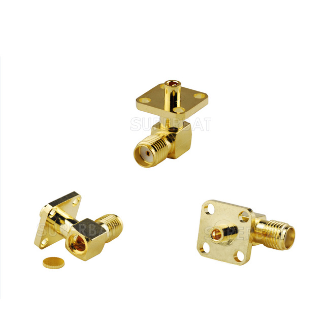 SMA Jack Female Connector Right Angle 4 Hole Flange 90 Degree Connector for Semi-Rigid 0.086" RG405 Cable