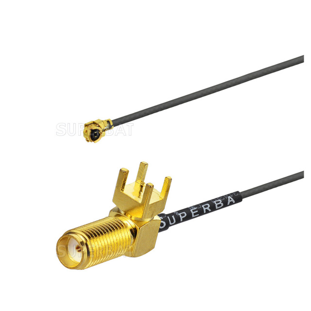 uFL/u.FL/IPX/IPEX to SMA female thru holes Jack right angle PCB Mount RF Coaxial Cable Assembly 1.13mm coax