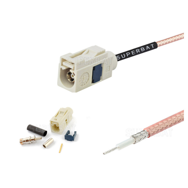 Fakra  B Code Jack white Straight for RG316 Custom Cable Assemblies