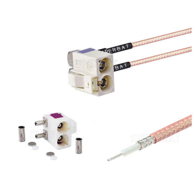 Fakra Double  B Code Cream Right Angle Female for RG316 Custom Cable Assemblies