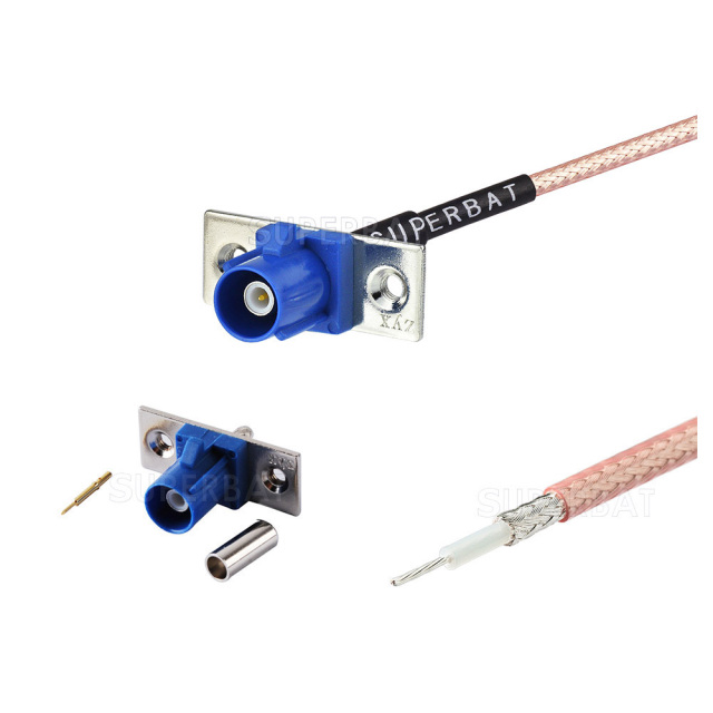 Custom RF Cable Assembly FAKRA Plug Straight 2 Hole Flange pigtail cable Using RG316 Coax