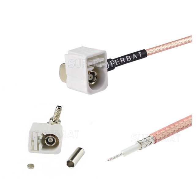 Right Angle Jack white Fakra  B Code for RG316 Custom Cable Assemblies