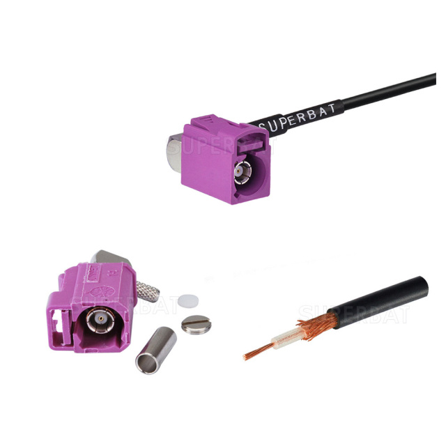 Car antenna Right angle jack pink Fakra for RG174 custom cable assemblies