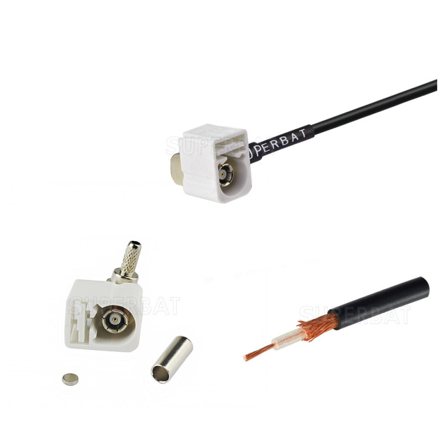 Right Angle Jack white Fakra  B Code for RG174 custom cable assemblies