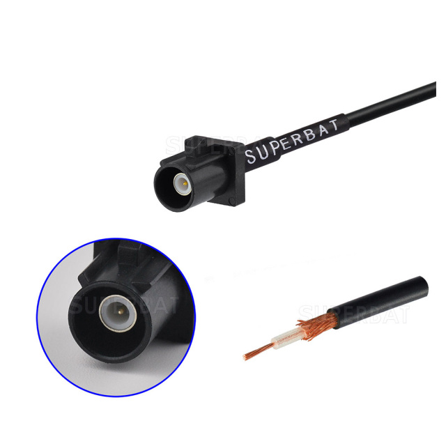 Fakra A Code  (black) Straight Male for RG174 custom cable assemblies