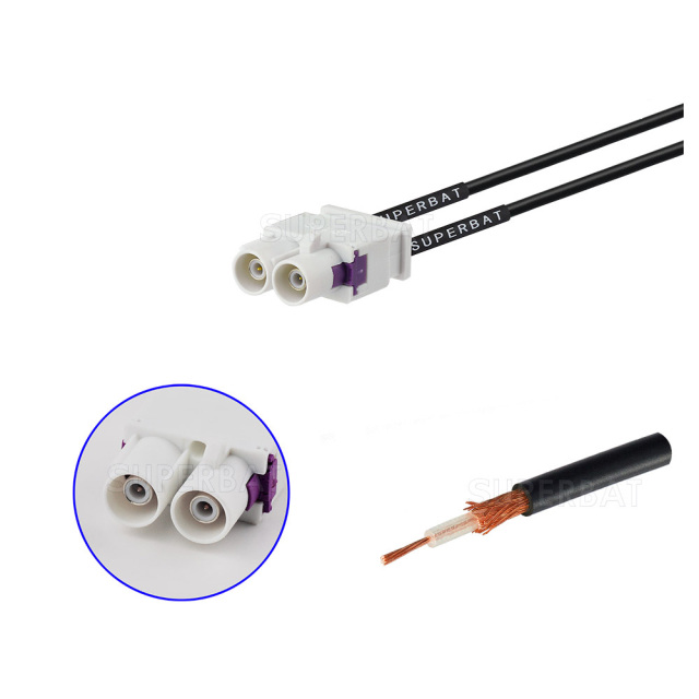 Fakra Double B Code Cream Right Angle Male for RG174 Custom Cable Assemblies