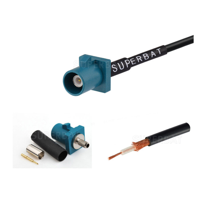 FAKRA Z Code Water blue Male RG174 Pigtail Cable Assemblies .