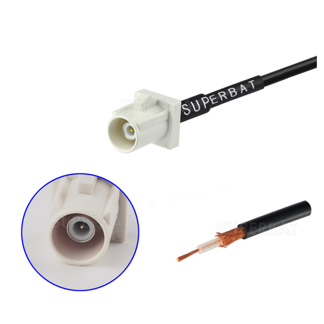 Fakra  B Code  white Straight Male for RG174 Custom Cable Assemblies