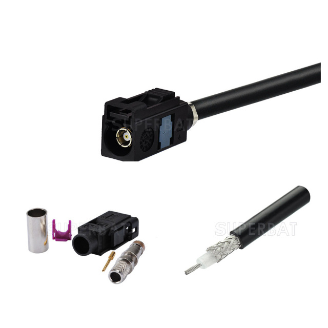 Fakra A Code  (black) Straight Female for RG58 custom cable assemblies
